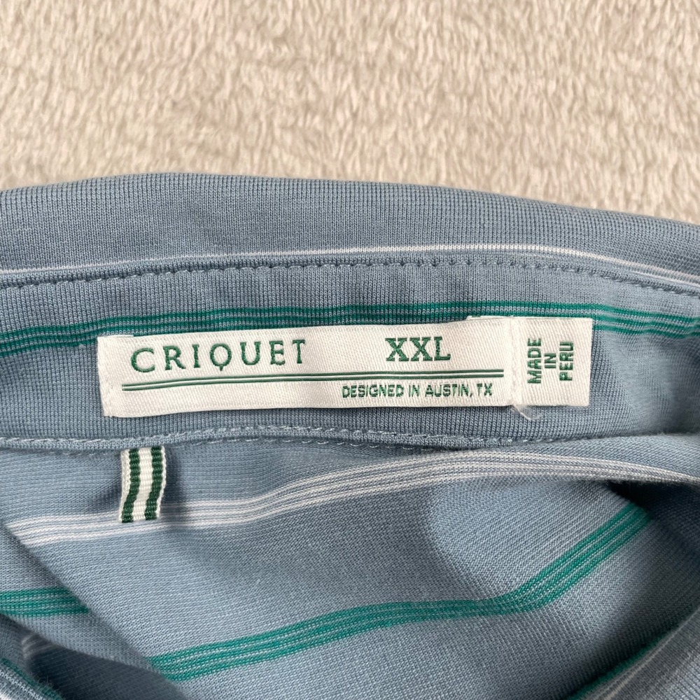 Criquet Polo Shirt Mens XXL Blue Green Striped Performance Pocket Preppy Golf - Picture 8 of 9